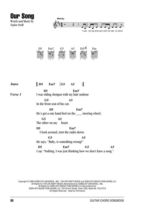 guitar chords for our song